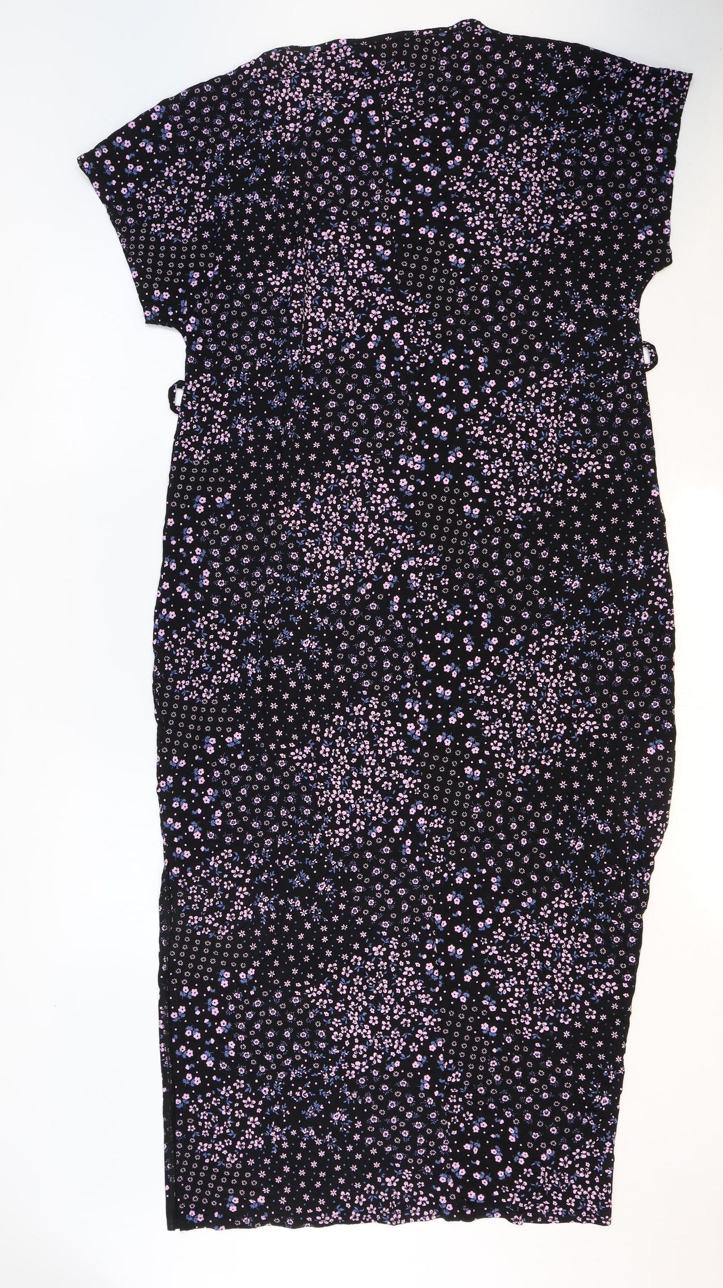 Evans Womens Black Floral Viscose Sheath Size 16 Round Neck Pullover