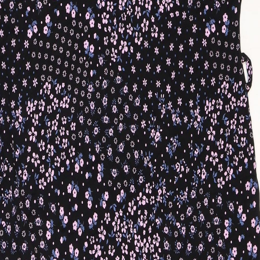 Evans Womens Black Floral Viscose Sheath Size 16 Round Neck Pullover