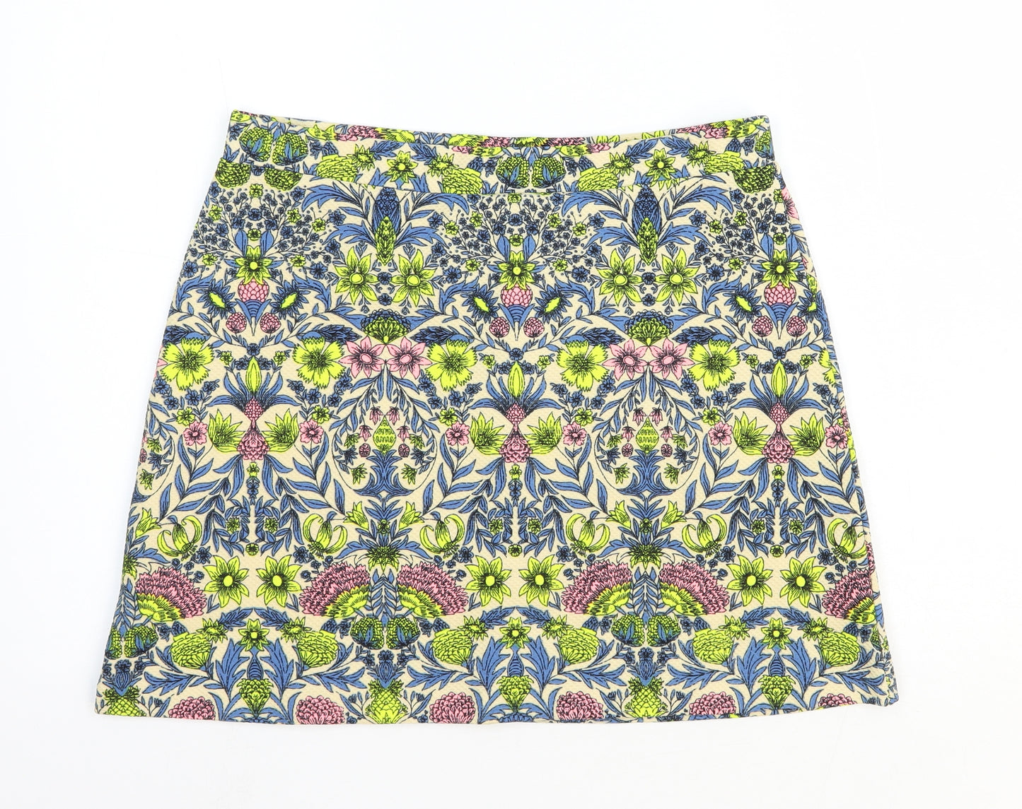 H&M Womens Yellow Floral Polyester Mini Skirt Size M Zip