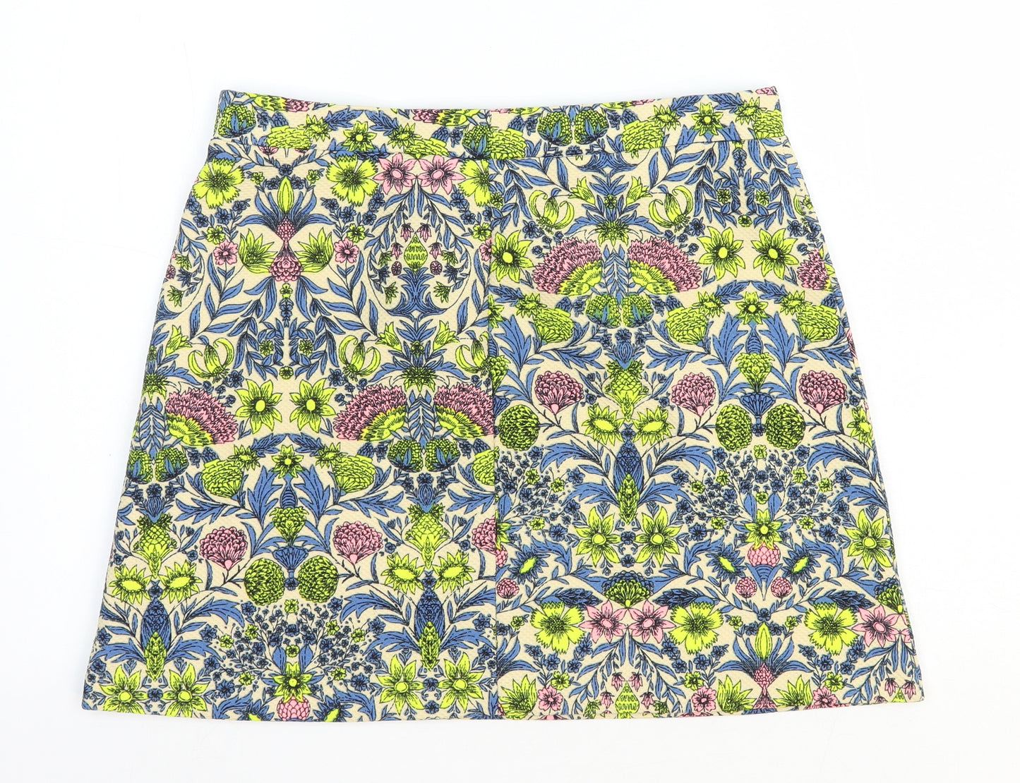 H&M Womens Yellow Floral Polyester Mini Skirt Size M Zip