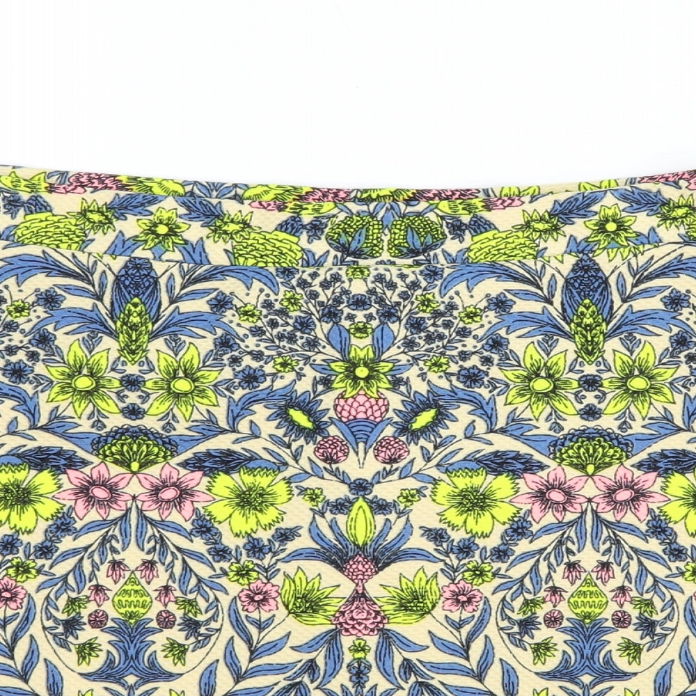 H&M Womens Yellow Floral Polyester Mini Skirt Size M Zip