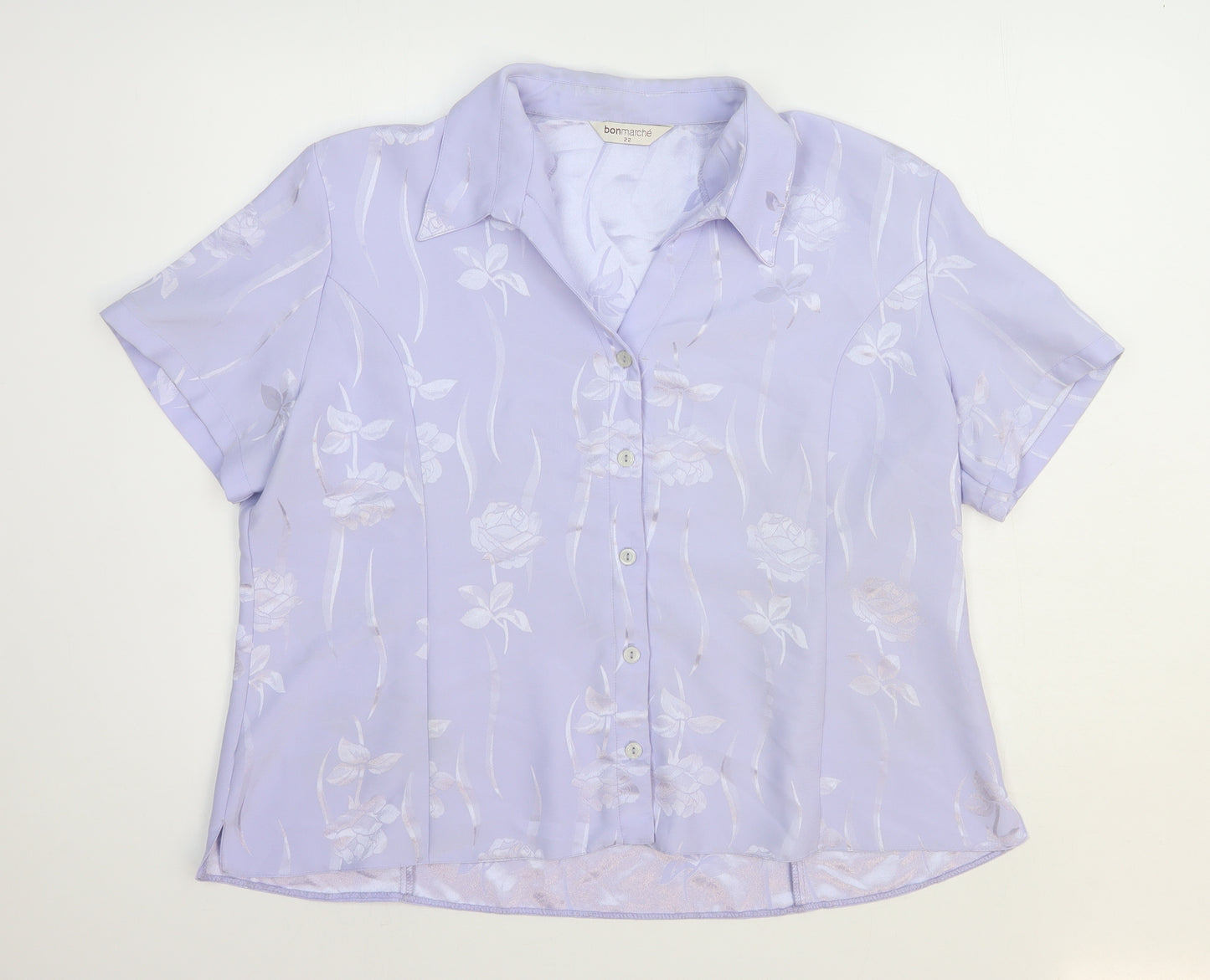 Bonmarché Womens Purple Floral Polyester Basic Button-Up Size 22 Collared