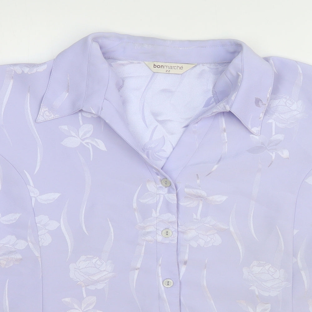 Bonmarché Womens Purple Floral Polyester Basic Button-Up Size 22 Collared