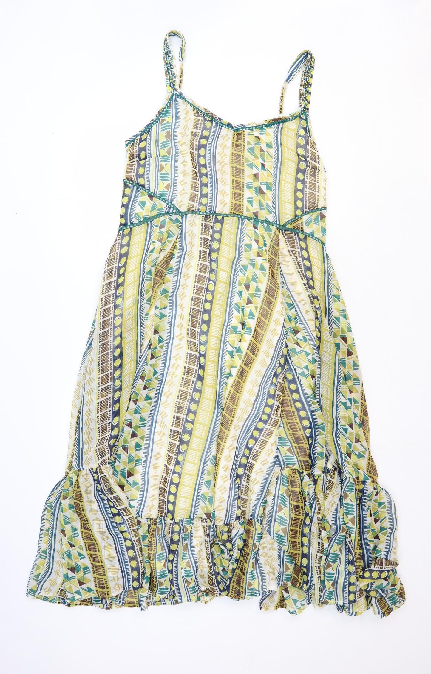 Per Una Womens Green Geometric Polyester Tank Dress Size 14 V-Neck Pullover