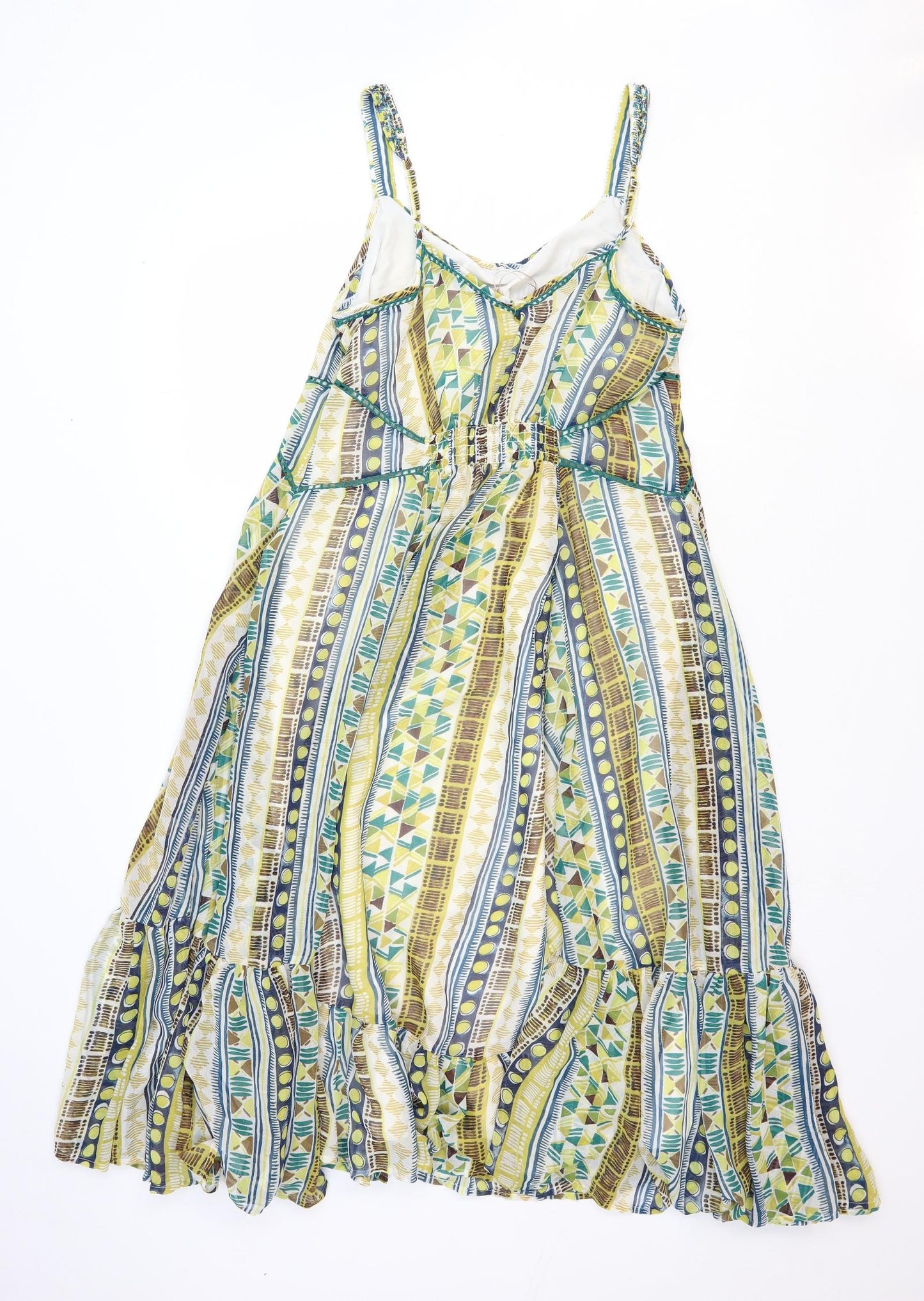 Per Una Womens Green Geometric Polyester Tank Dress Size 14 V-Neck Pullover
