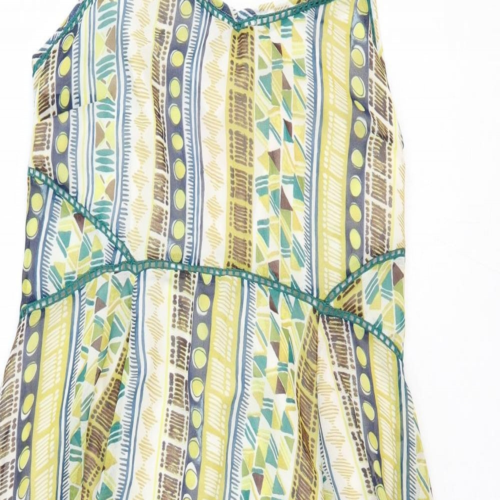 Per Una Womens Green Geometric Polyester Tank Dress Size 14 V-Neck Pullover