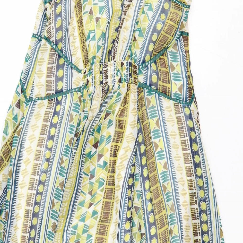 Per Una Womens Green Geometric Polyester Tank Dress Size 14 V-Neck Pullover