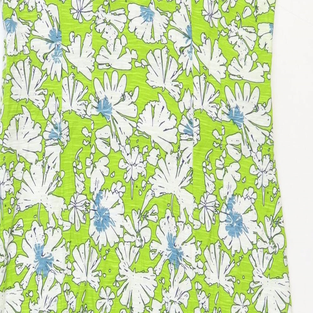 Adini Womens Green Floral Polyester A-Line Size M V-Neck Zip
