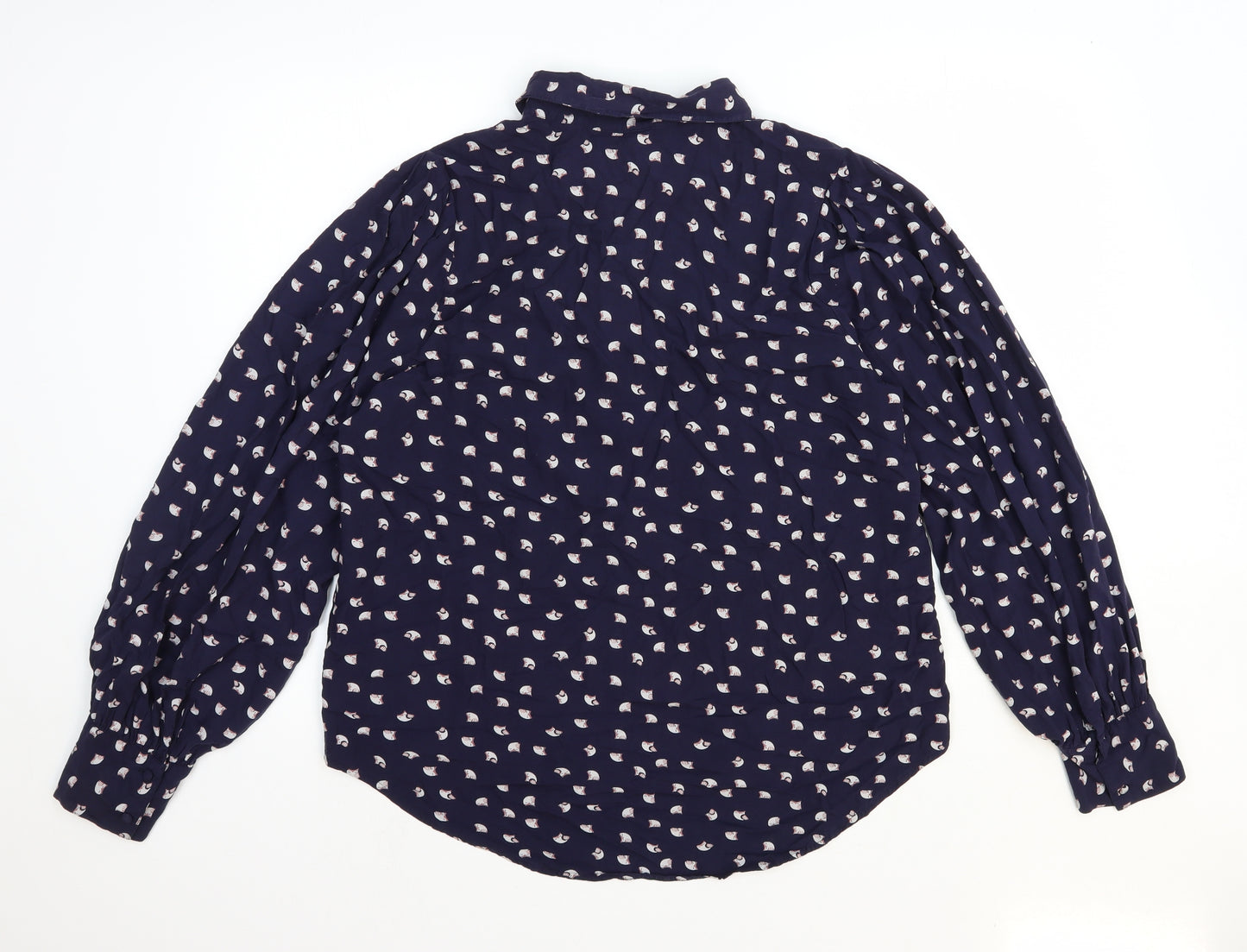 NEXT Womens Blue Geometric Viscose Basic Button-Up Size 14 Collared - Owl Print