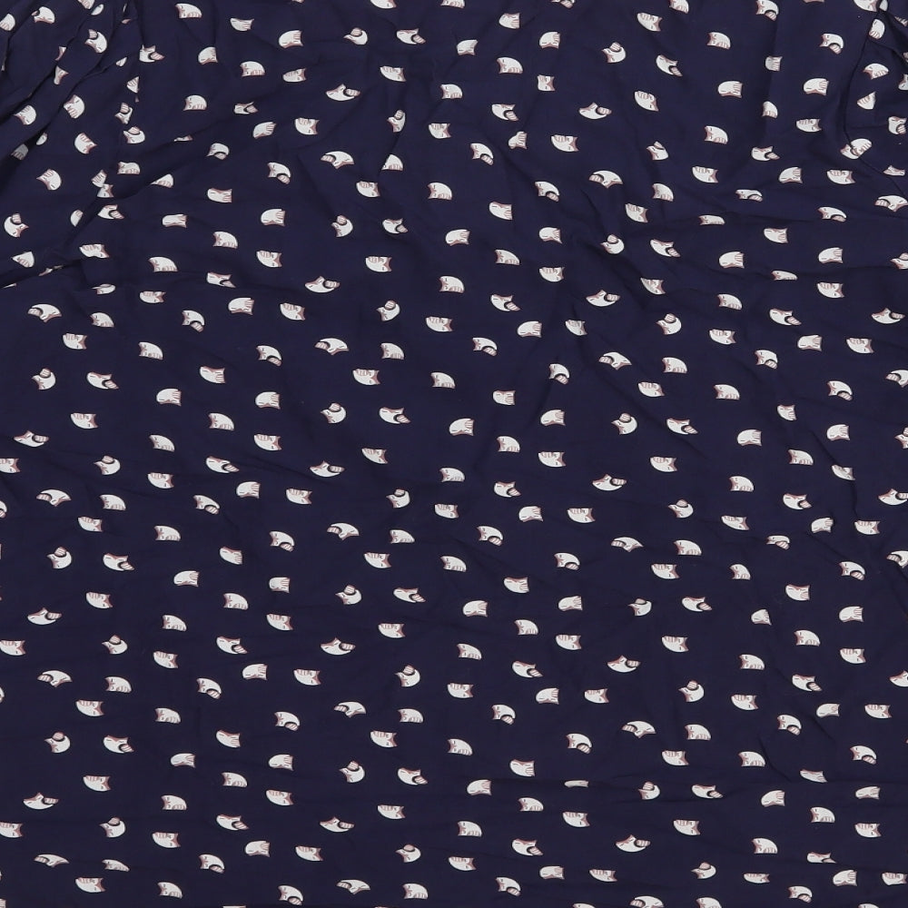 NEXT Womens Blue Geometric Viscose Basic Button-Up Size 14 Collared - Owl Print