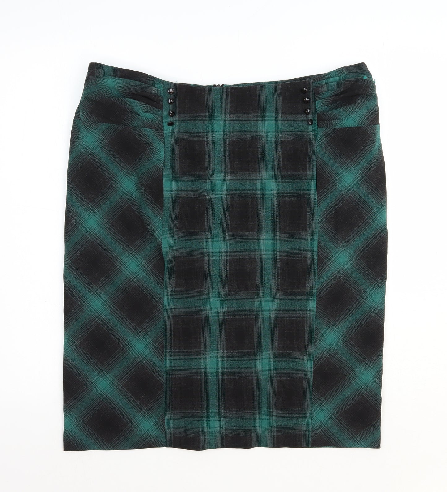 Betty Jackson Womens Green Plaid Elastane Straight & Pencil Skirt Size 16 Zip