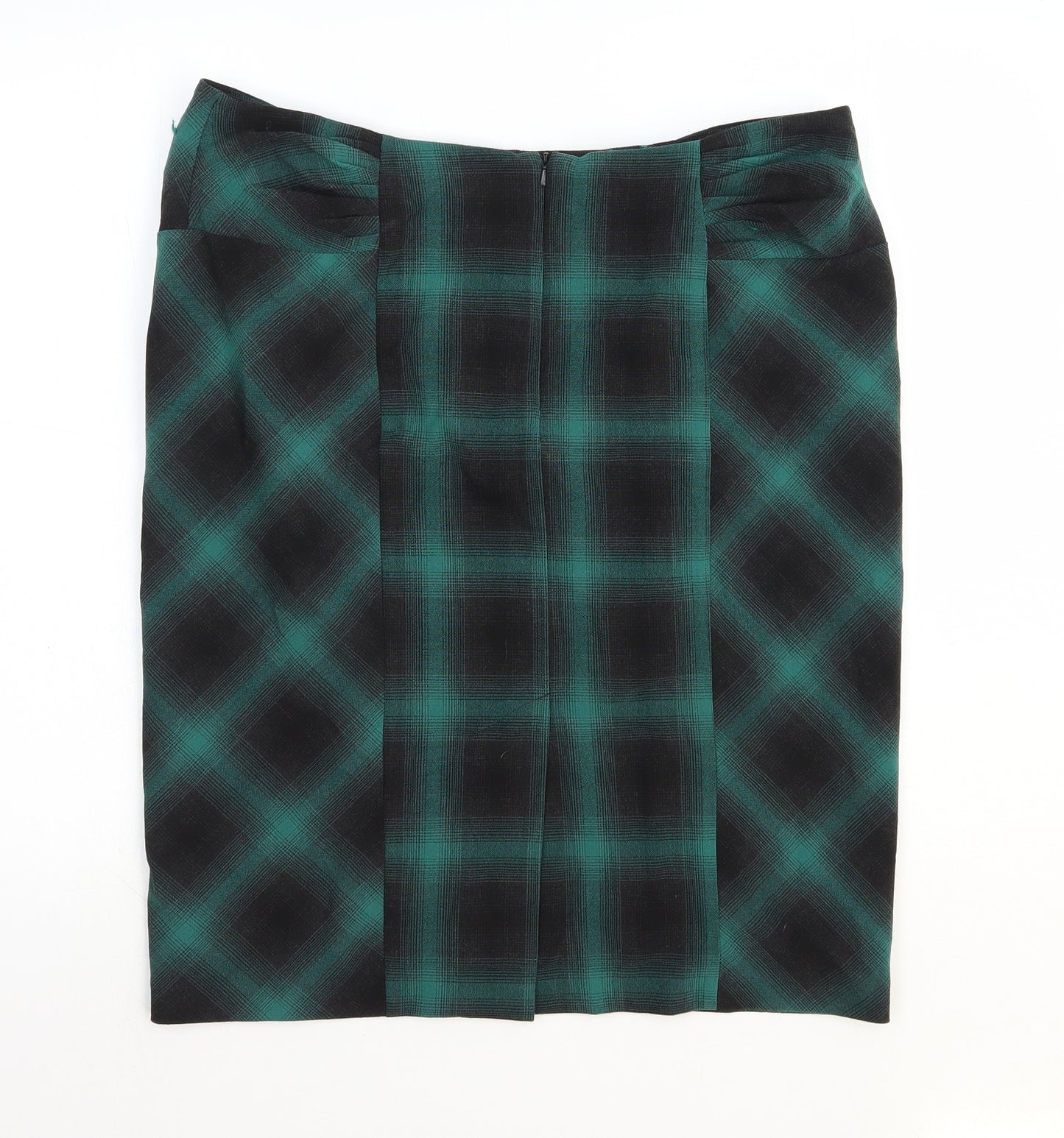 Betty Jackson Womens Green Plaid Elastane Straight & Pencil Skirt Size 16 Zip