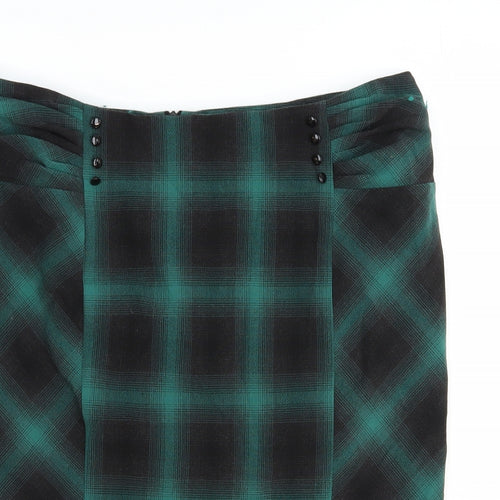 Betty Jackson Womens Green Plaid Elastane Straight & Pencil Skirt Size 16 Zip
