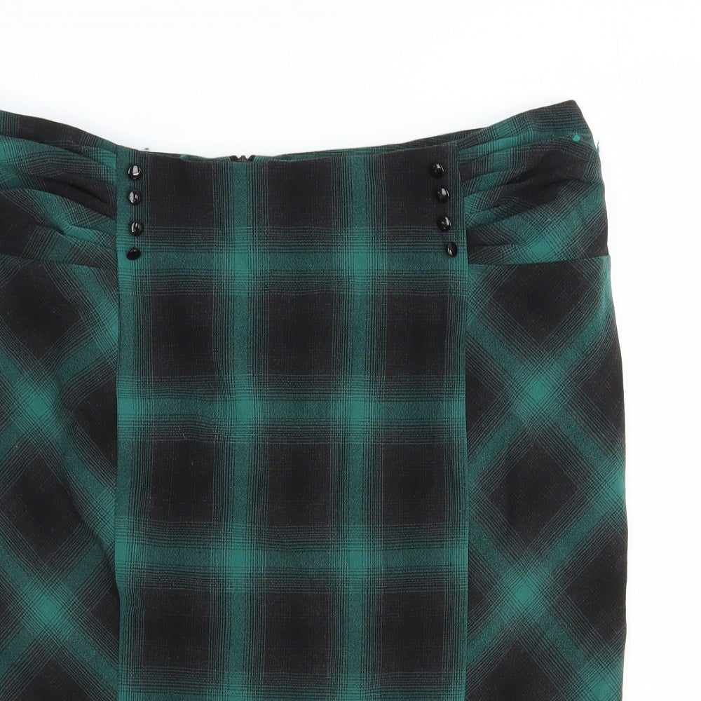 Betty Jackson Womens Green Plaid Elastane Straight & Pencil Skirt Size 16 Zip