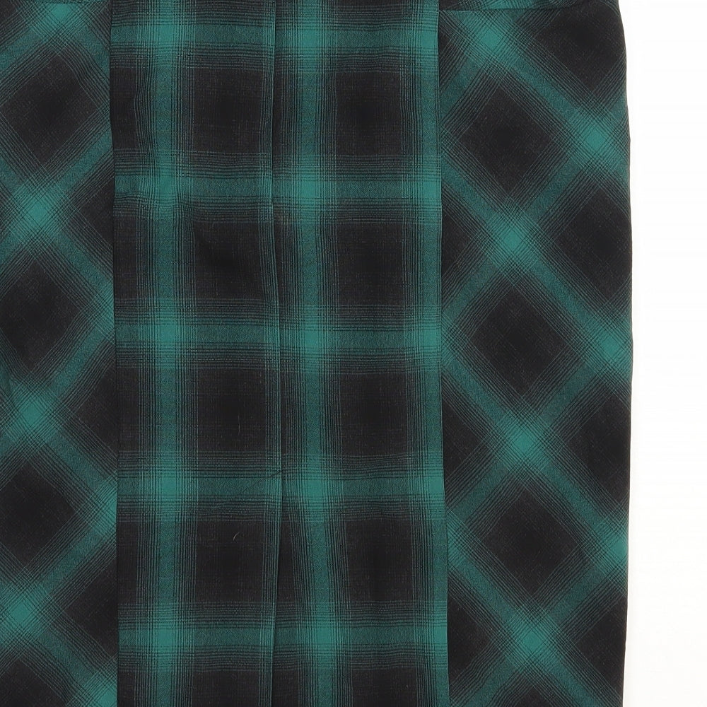Betty Jackson Womens Green Plaid Elastane Straight & Pencil Skirt Size 16 Zip