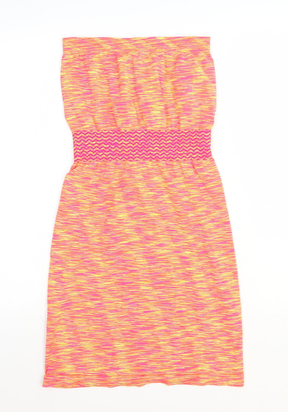 Primark Womens Orange Geometric Polyester Mini Size S Mock Neck Pullover