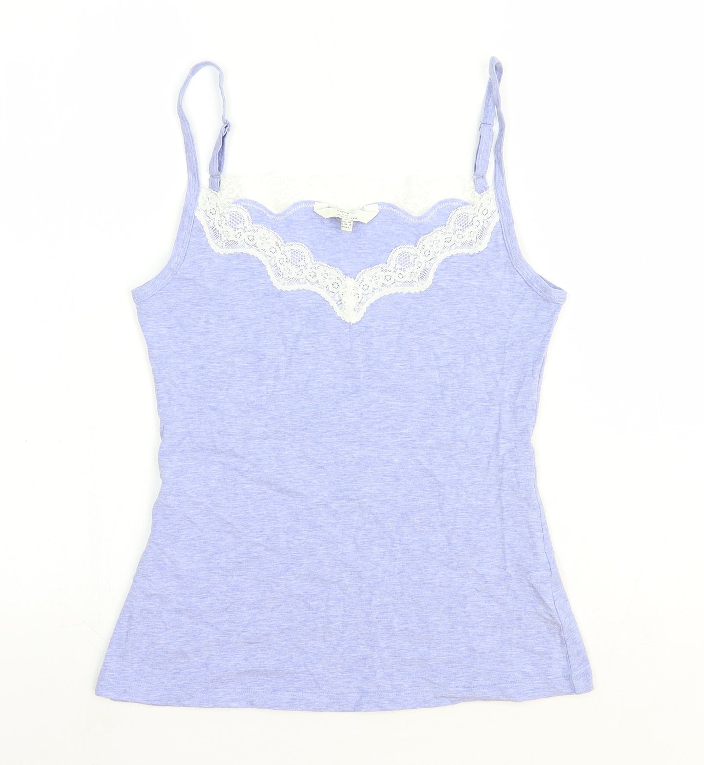 Fat Face Womens Blue Cotton Camisole Tank Size 10 V-Neck - Lace Trim