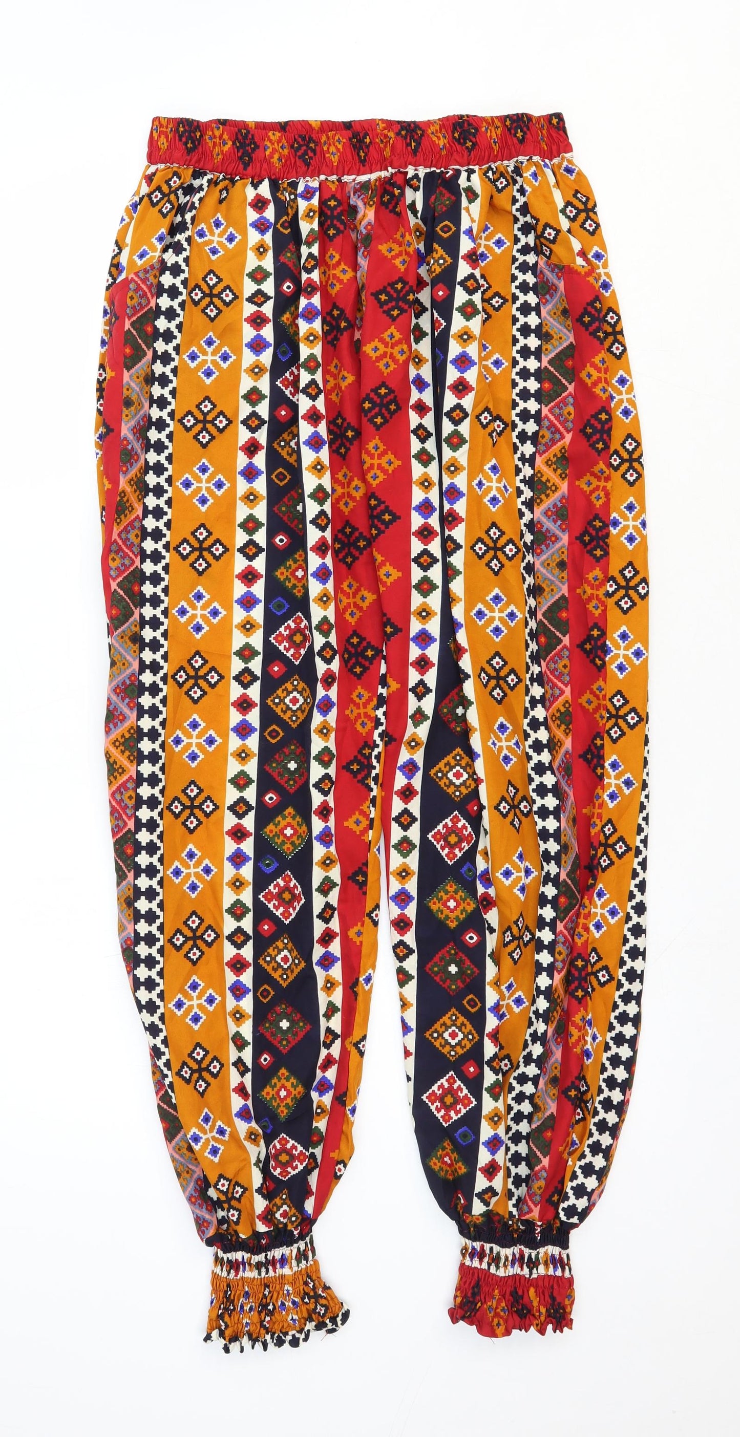 La Belle Rose Womens Multicoloured Geometric Viscose Harem Trousers Size XL Regular