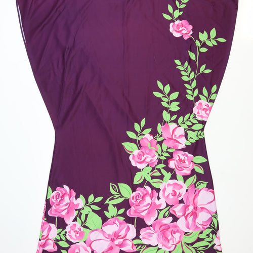 Preworn Womens Purple Floral Polyester A-Line Size 12 Round Neck Pullover