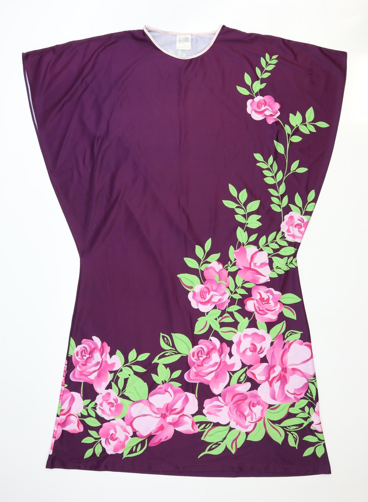 Preworn Womens Purple Floral Polyester A-Line Size 12 Round Neck Pullover