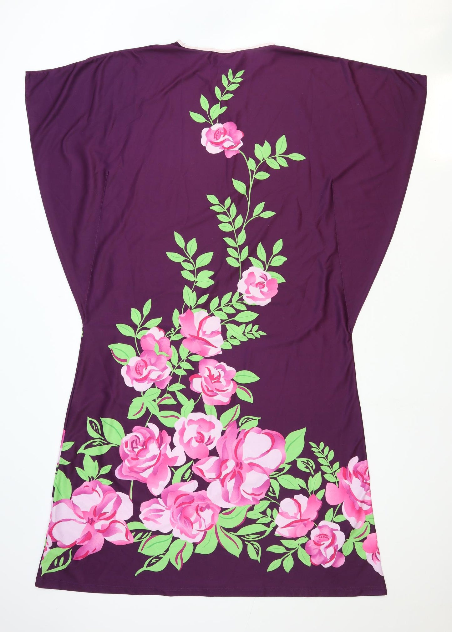 Preworn Womens Purple Floral Polyester A-Line Size 12 Round Neck Pullover