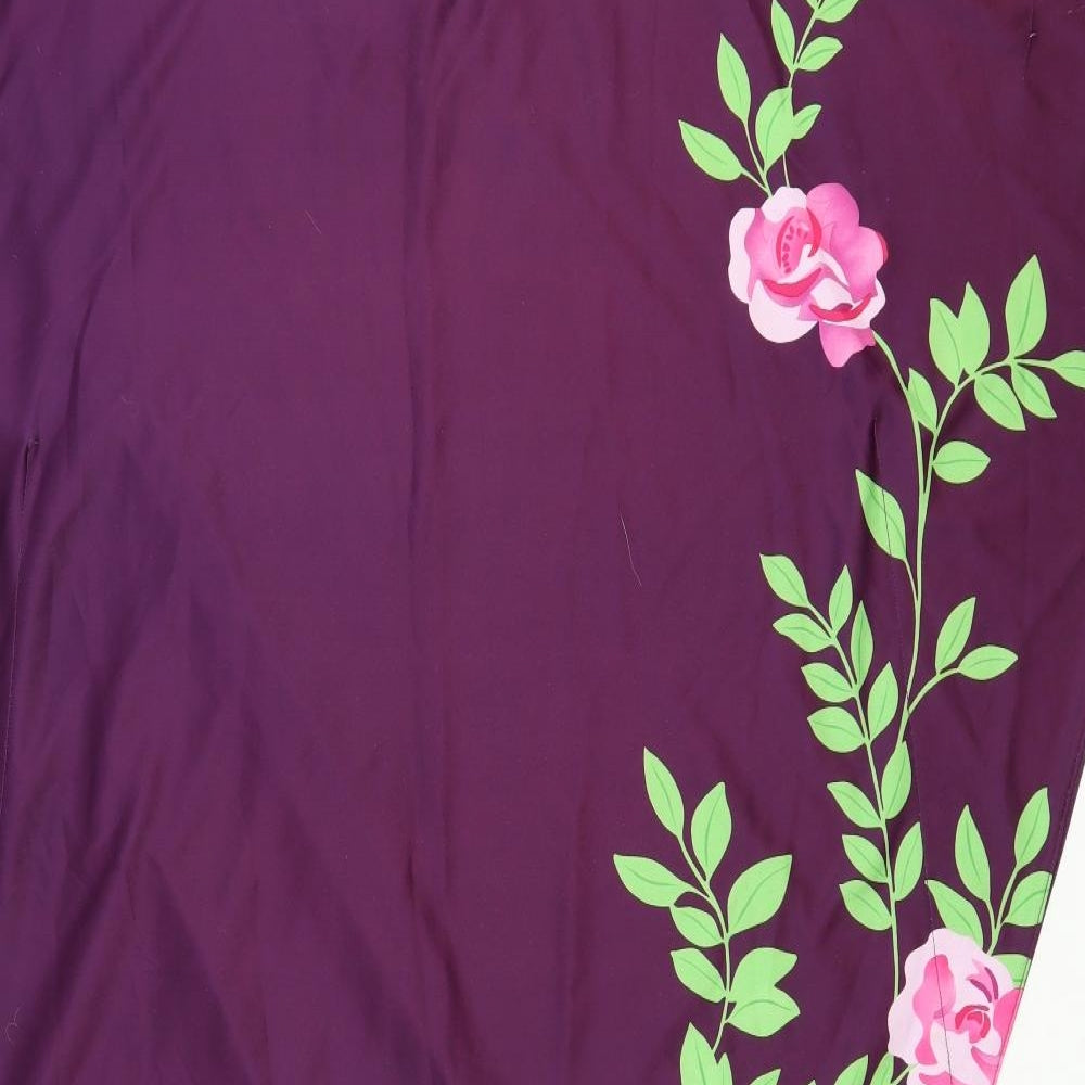 Preworn Womens Purple Floral Polyester A-Line Size 12 Round Neck Pullover