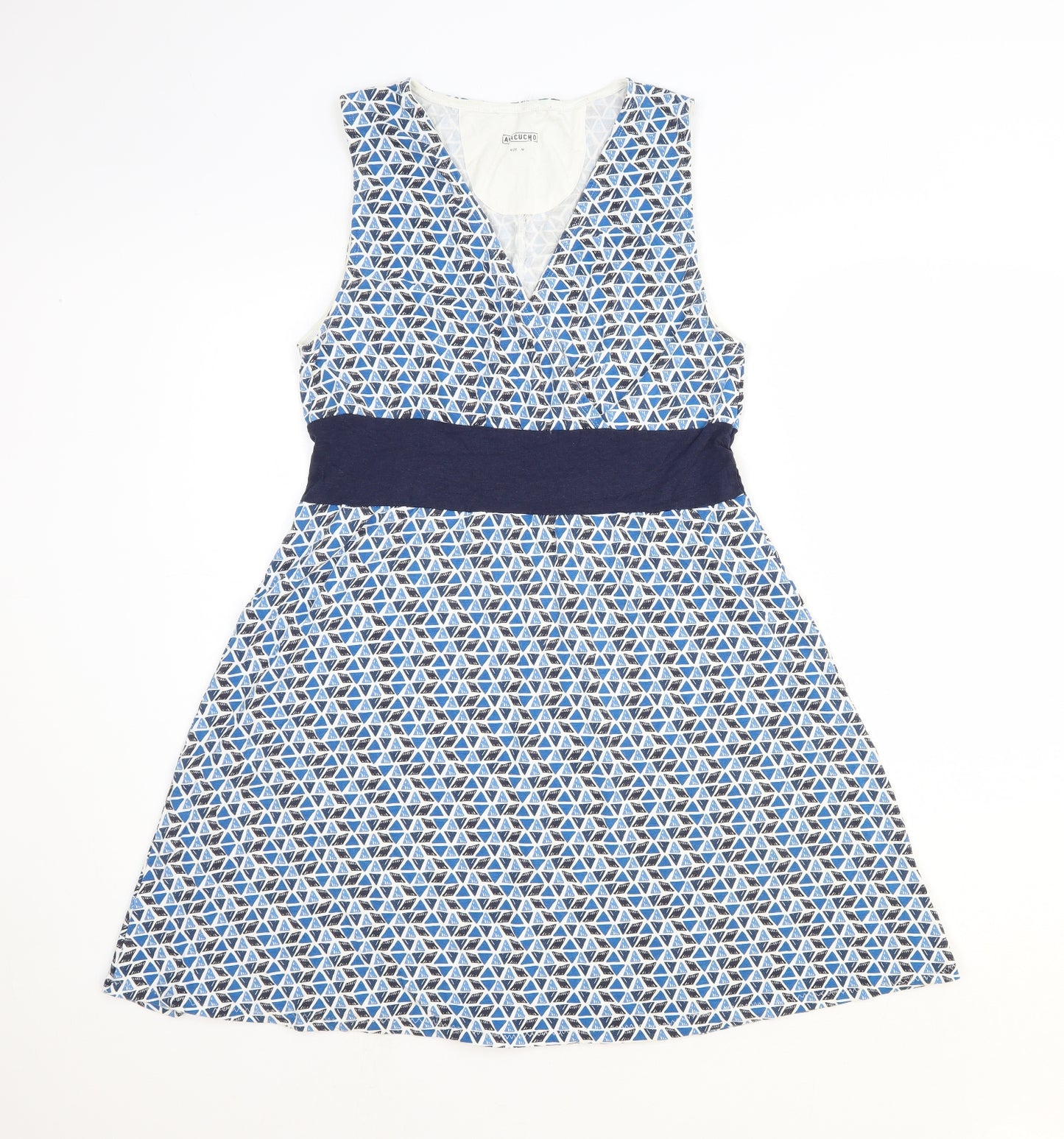 Ayacucho Womens Blue Geometric Viscose A-Line Size M V-Neck Pullover