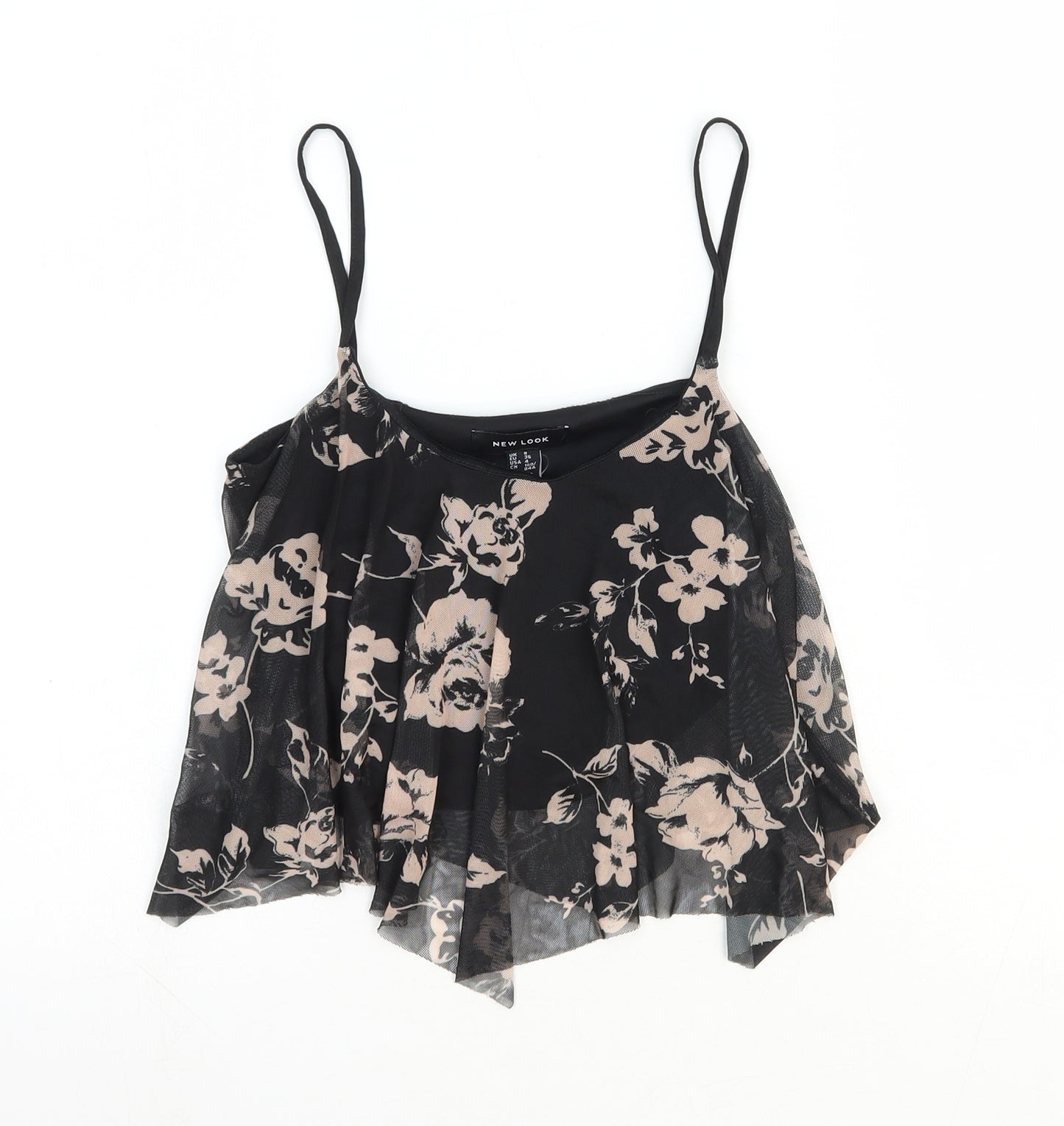 New Look Womens Black Floral Polyester Camisole Tank Size 8 Scoop Neck