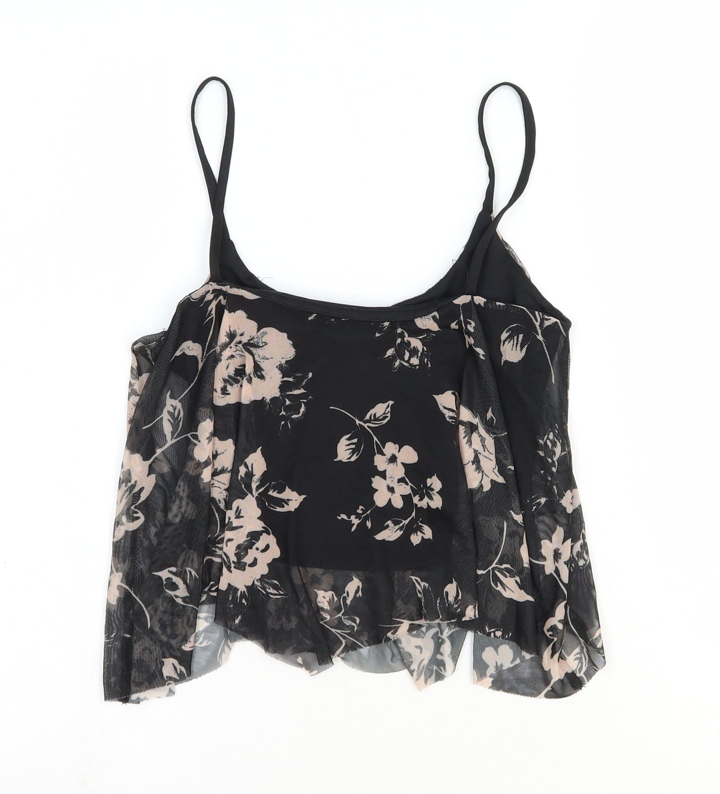New Look Womens Black Floral Polyester Camisole Tank Size 8 Scoop Neck