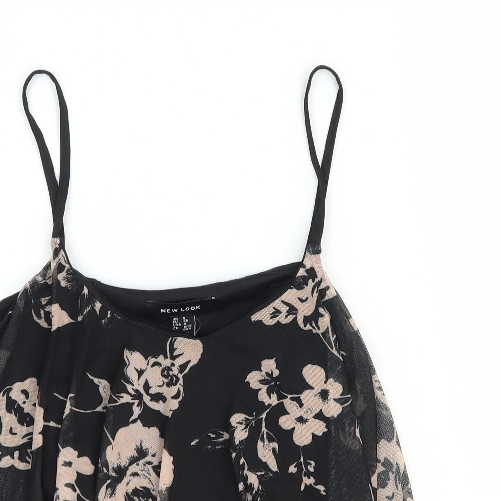 New Look Womens Black Floral Polyester Camisole Tank Size 8 Scoop Neck