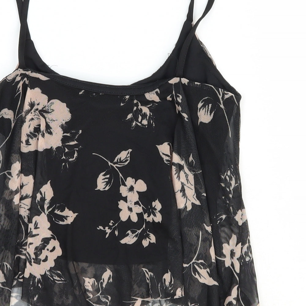 New Look Womens Black Floral Polyester Camisole Tank Size 8 Scoop Neck