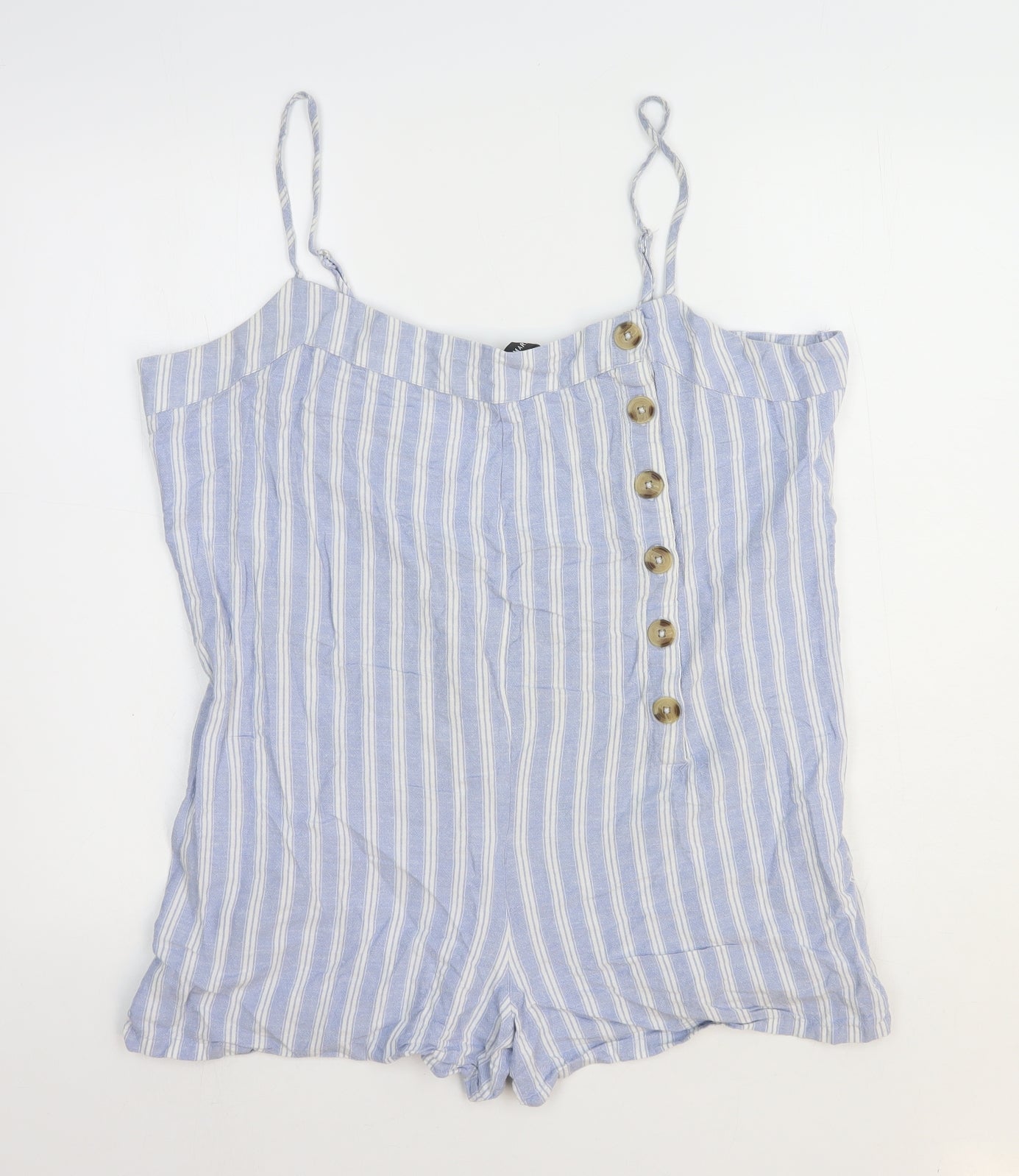 Primark Womens Blue Striped Viscose Playsuit One-Piece Size 18 Button