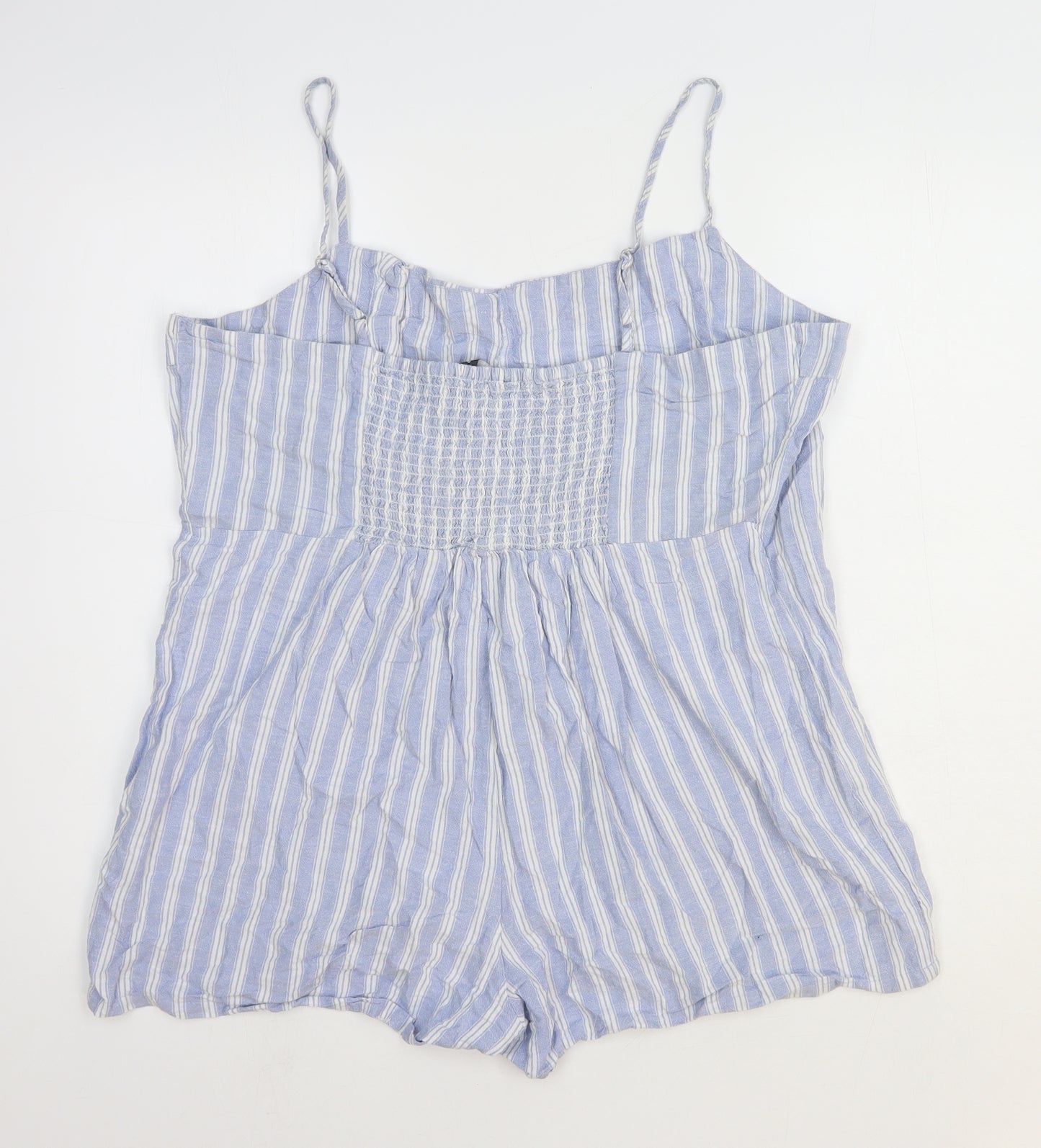 Primark Womens Blue Striped Viscose Playsuit One-Piece Size 18 Button