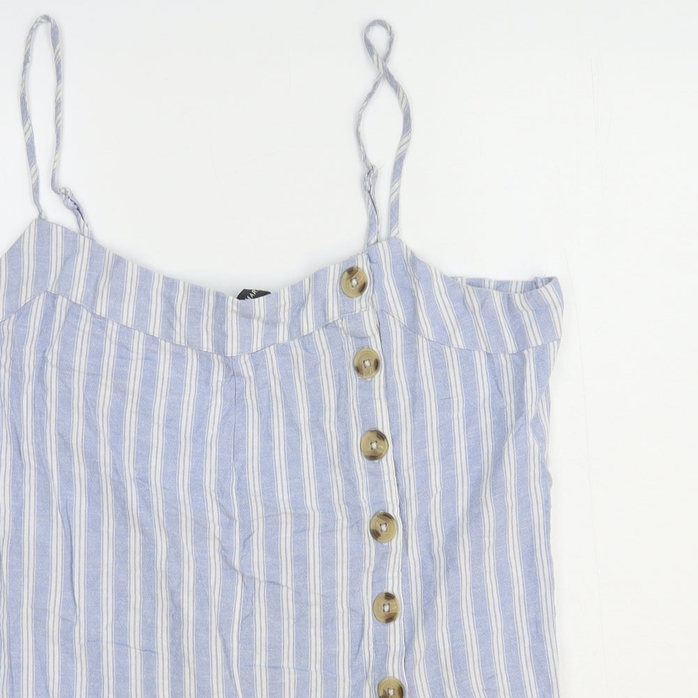 Primark Womens Blue Striped Viscose Playsuit One-Piece Size 18 Button