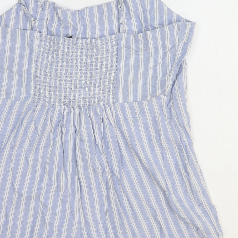 Primark Womens Blue Striped Viscose Playsuit One-Piece Size 18 Button