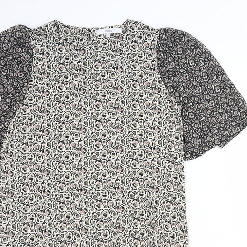 NEXT Womens White Floral Polyester Shift Size 8 Round Neck Button