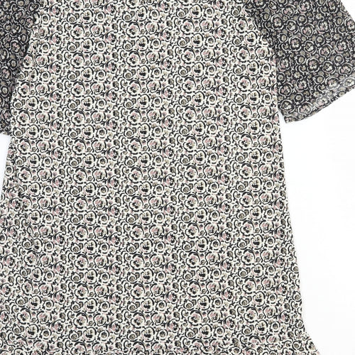 NEXT Womens White Floral Polyester Shift Size 8 Round Neck Button