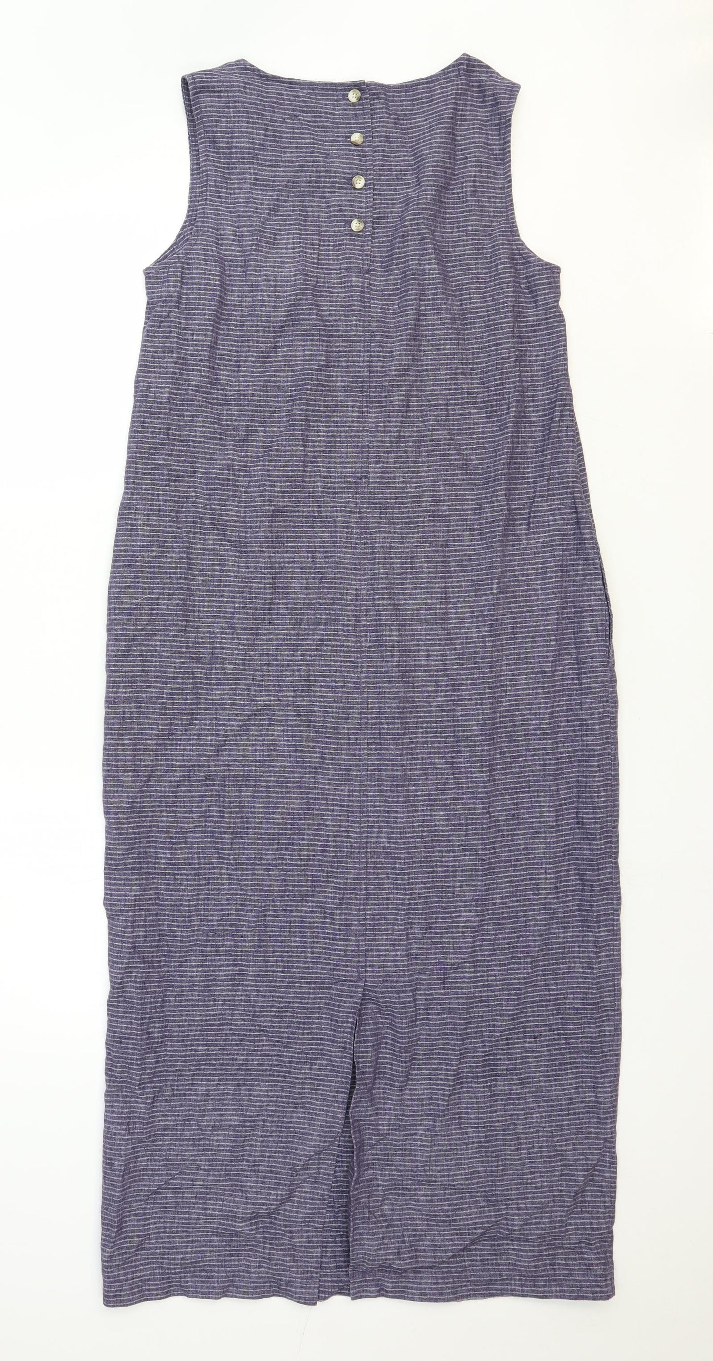 Rohan Womens Blue Striped Polyester Tank Dress Size 12 Boat Neck Button