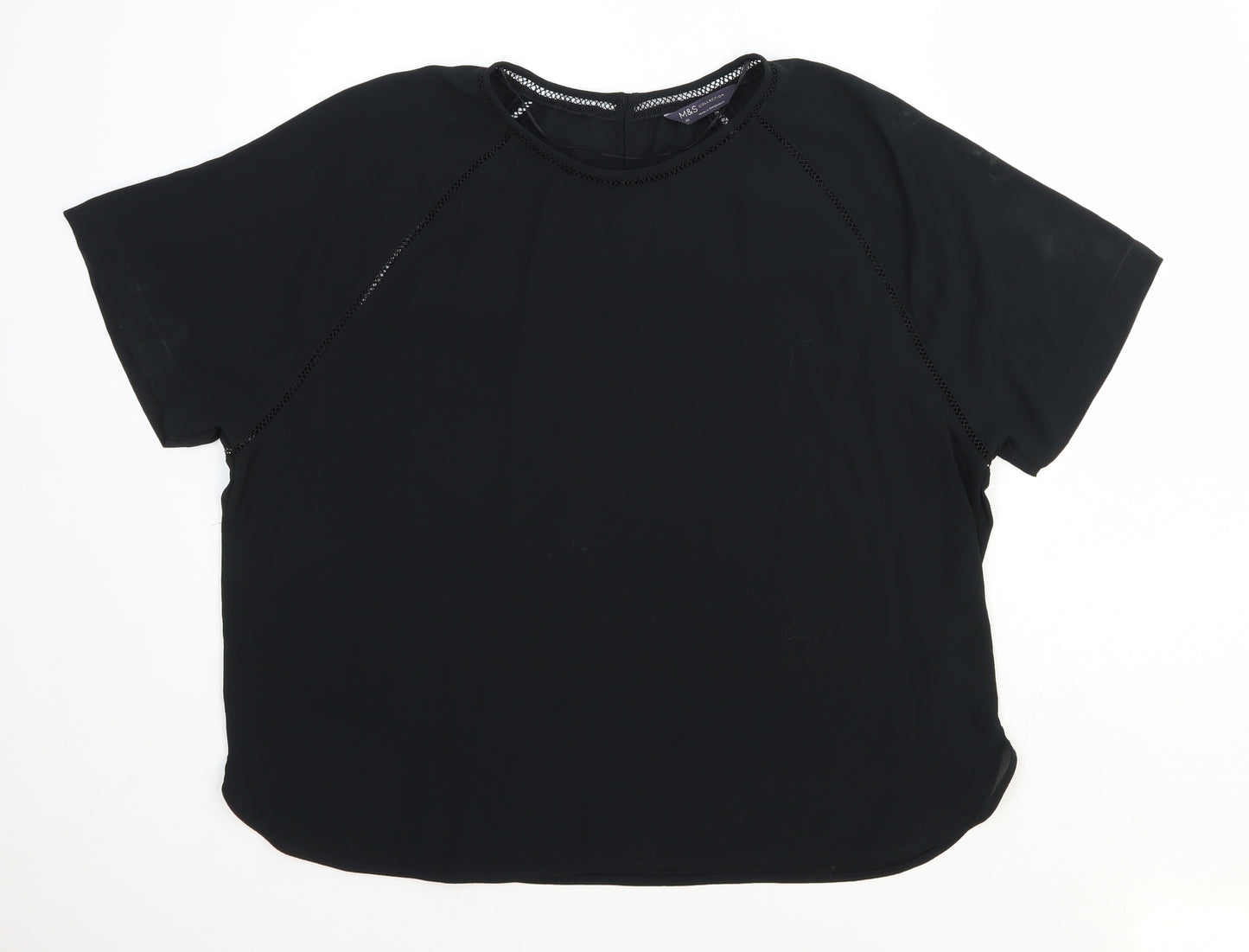 Marks and Spencer Womens Black Polyester Basic Blouse Size 20 Round Neck