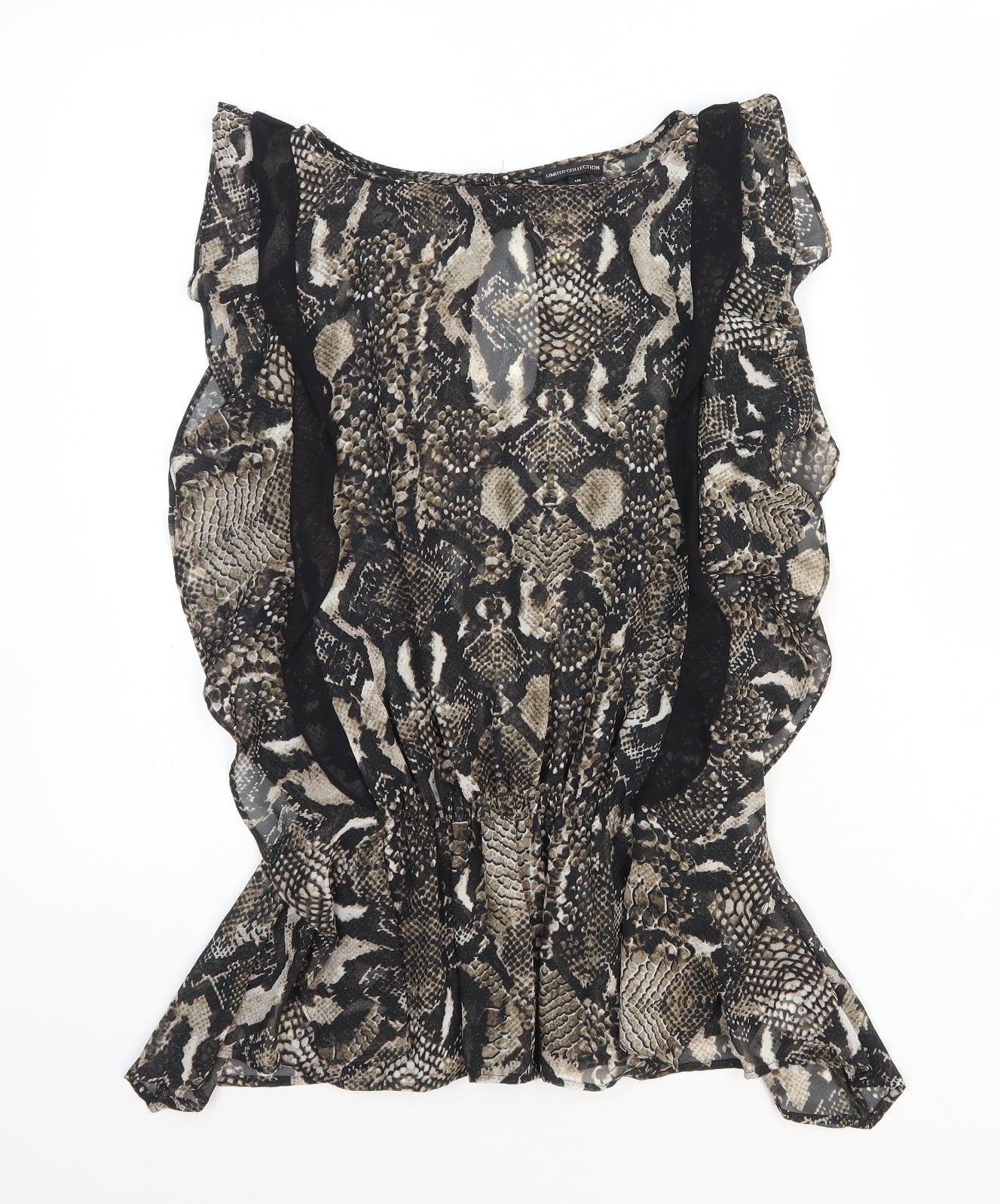 Limited Collection Womens Black Animal Print Polyester Basic Blouse Size 10 Boat Neck - Snake Skin Print