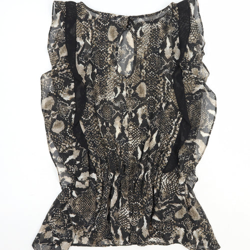 Limited Collection Womens Black Animal Print Polyester Basic Blouse Size 10 Boat Neck - Snake Skin Print