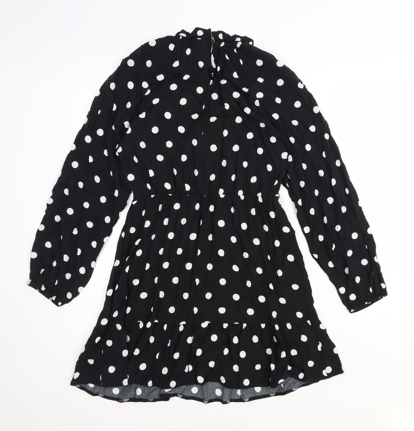 Dorothy Perkins Womens Black Polka Dot Viscose A-Line Size 12 Mock Neck Button