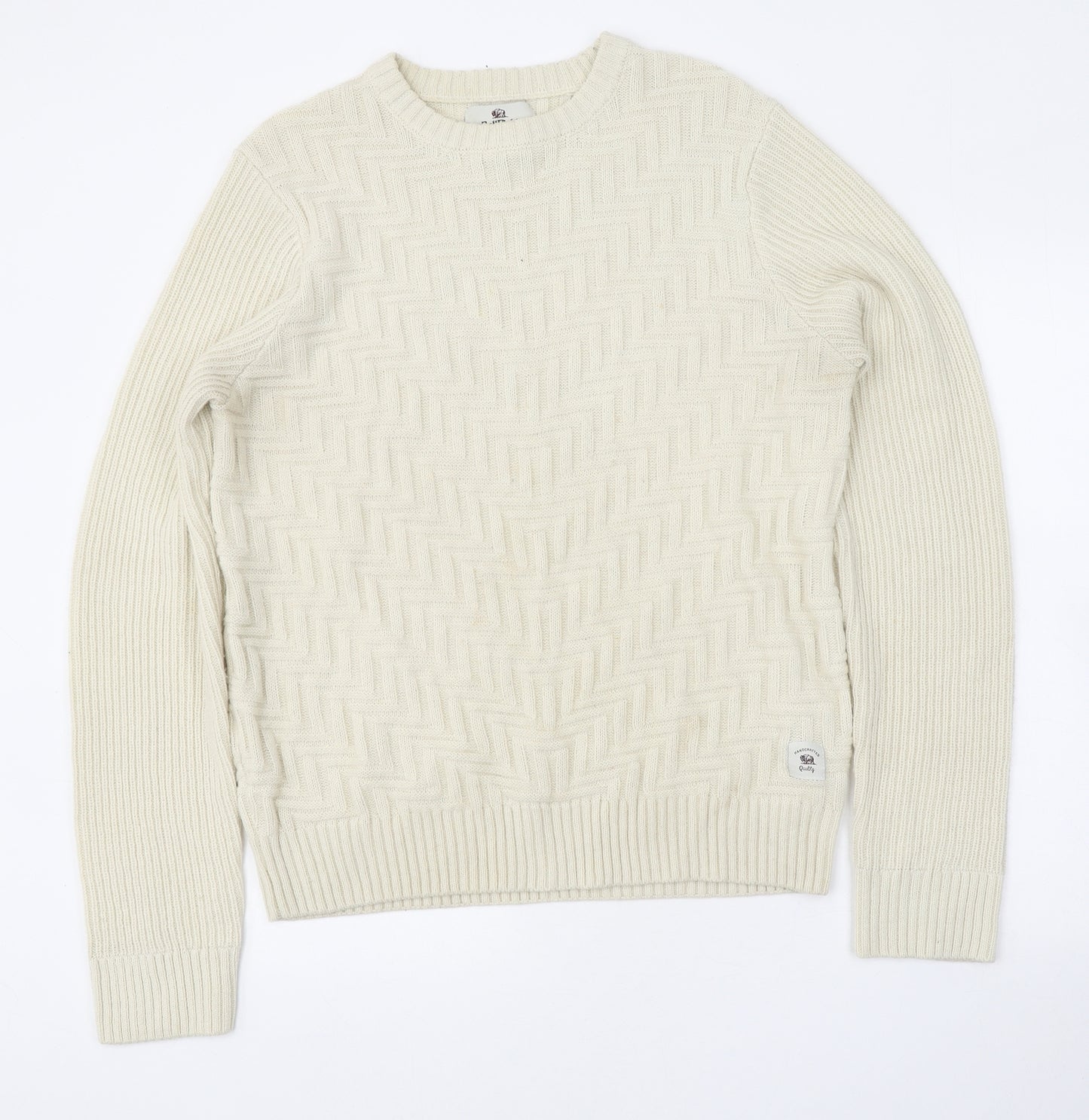 Bellfield Mens Beige Round Neck Acrylic Pullover Jumper Size XL