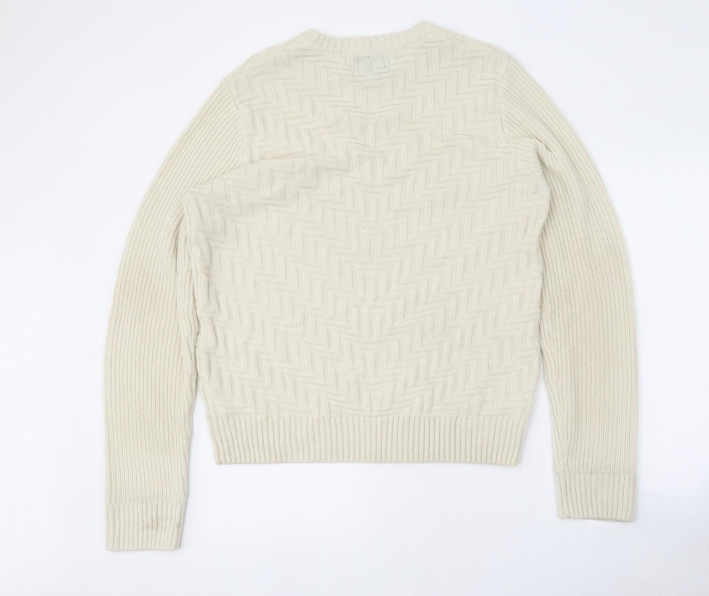 Bellfield Mens Beige Round Neck Acrylic Pullover Jumper Size XL