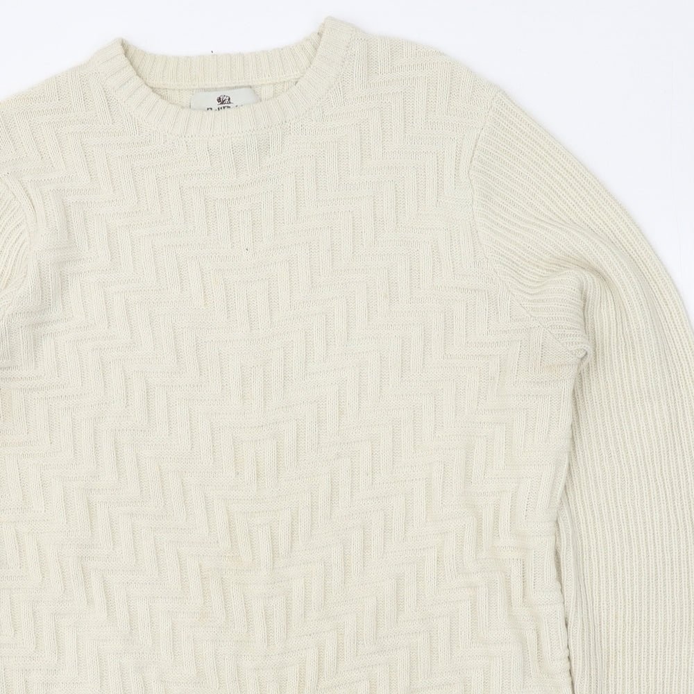 Bellfield Mens Beige Round Neck Acrylic Pullover Jumper Size XL