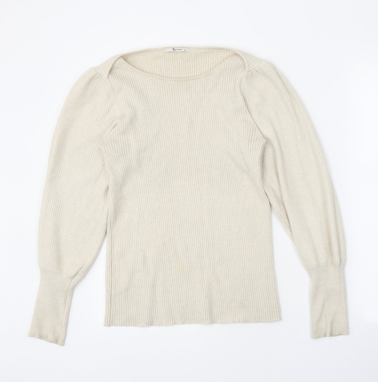 TU Womens Beige Round Neck Viscose Pullover Jumper Size 12