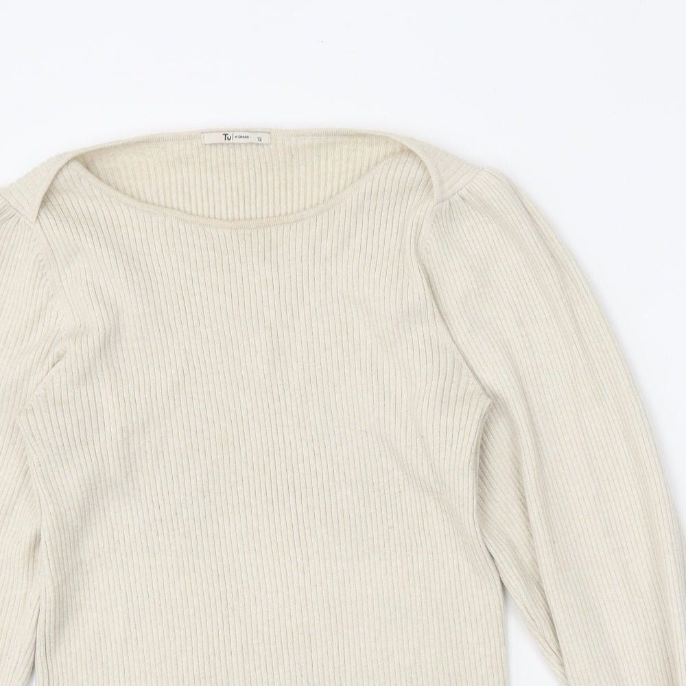 TU Womens Beige Round Neck Viscose Pullover Jumper Size 12