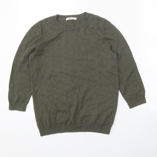 TU Womens Green Round Neck 100% Cotton Pullover Jumper Size 8