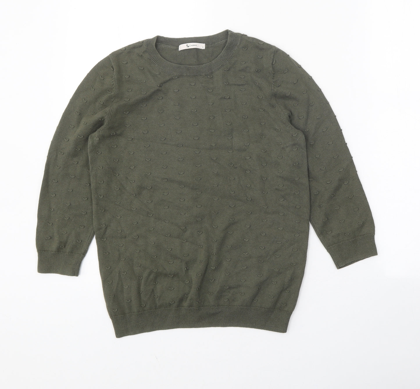 TU Womens Green Round Neck 100% Cotton Pullover Jumper Size 8