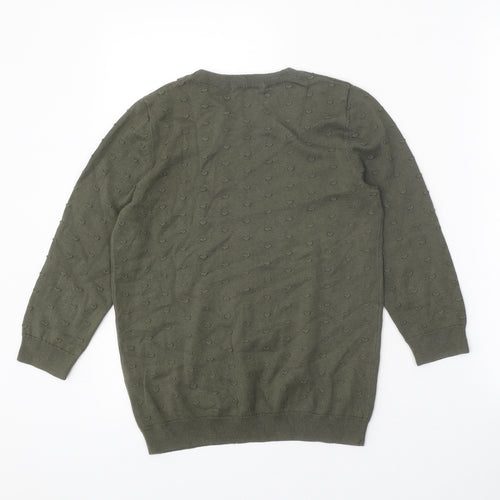 TU Womens Green Round Neck 100% Cotton Pullover Jumper Size 8